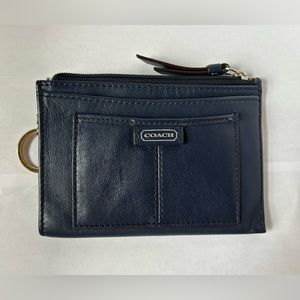Blue Leather Coach ID Holder/Wallet with Key Chain